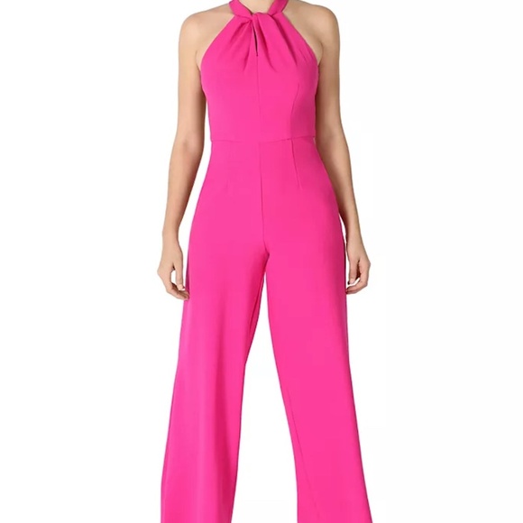 EUC Julia Jordan Twist-Front Halter Jumpsuit Fuchsia Pink Size 16 - Picture 1 of 13
